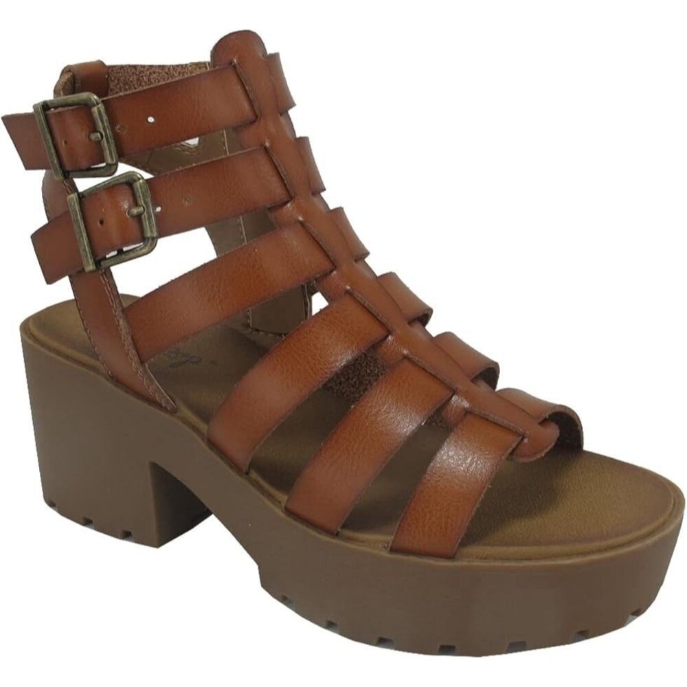Women's Brown Strappy Block Heel Sandals